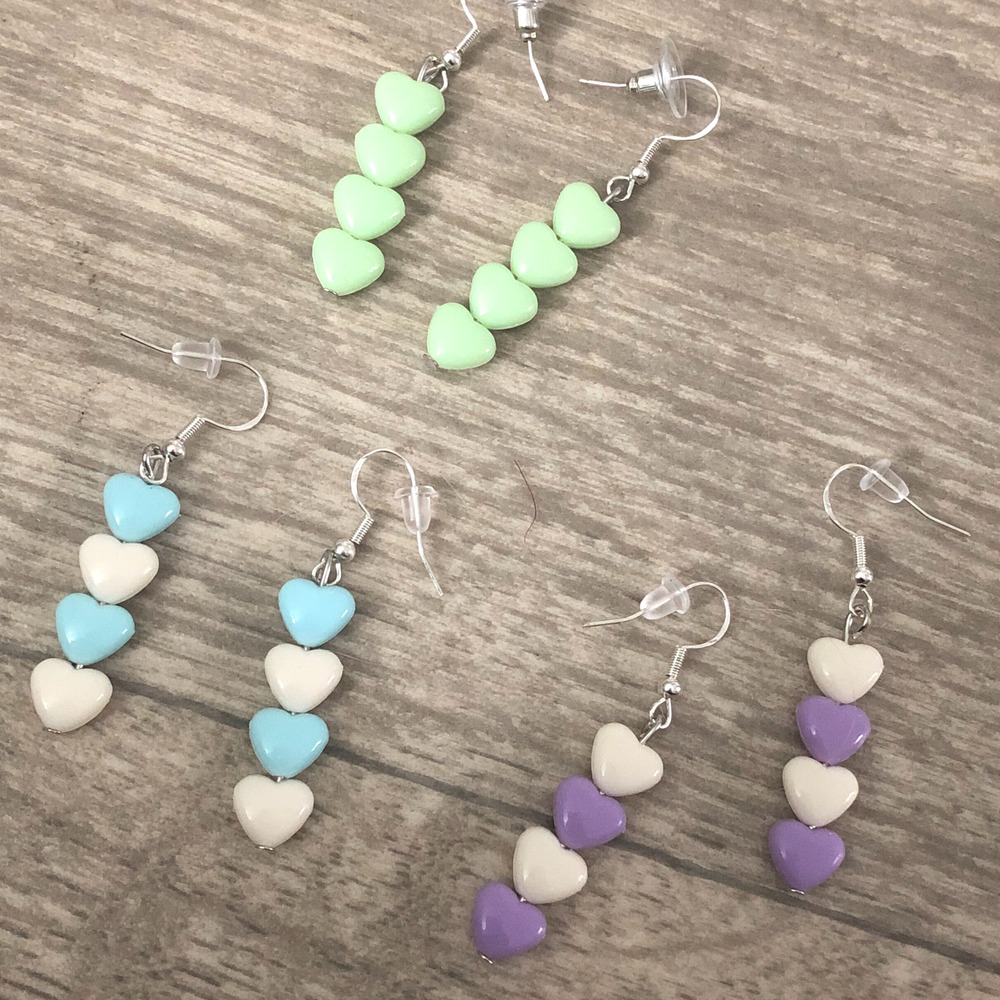 Handmade Heart Dangle Beaded Earrings - Set of 3